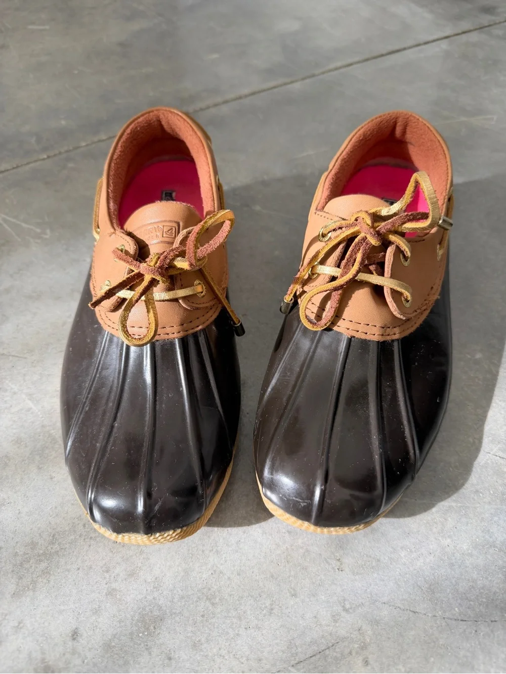 Women’s Sperry Brown Gold Top-Sider Waterproof Low Duck Rain Boot sz 8 1/2
